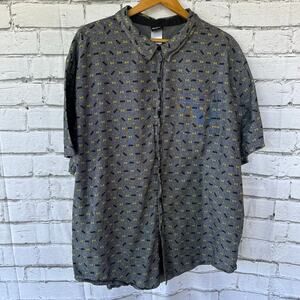 Preowned Mens Batman Pattern Button Up Casual Cotton Shirt XXL Gray Black Yellow
